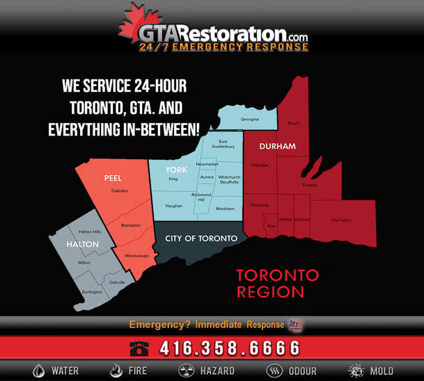 GTA Restoration Emergency Service Location Areas of Water damage | Flood | Mold Removal | Sewage Cleanup | 24 hr Plumber
